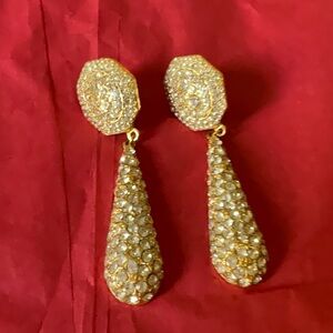 Tara Vintage Gold-Tone and Rhinestone Drop Earrings